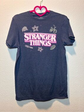Netflix Stranger Things Kids Tee - Navy with Pink Logo